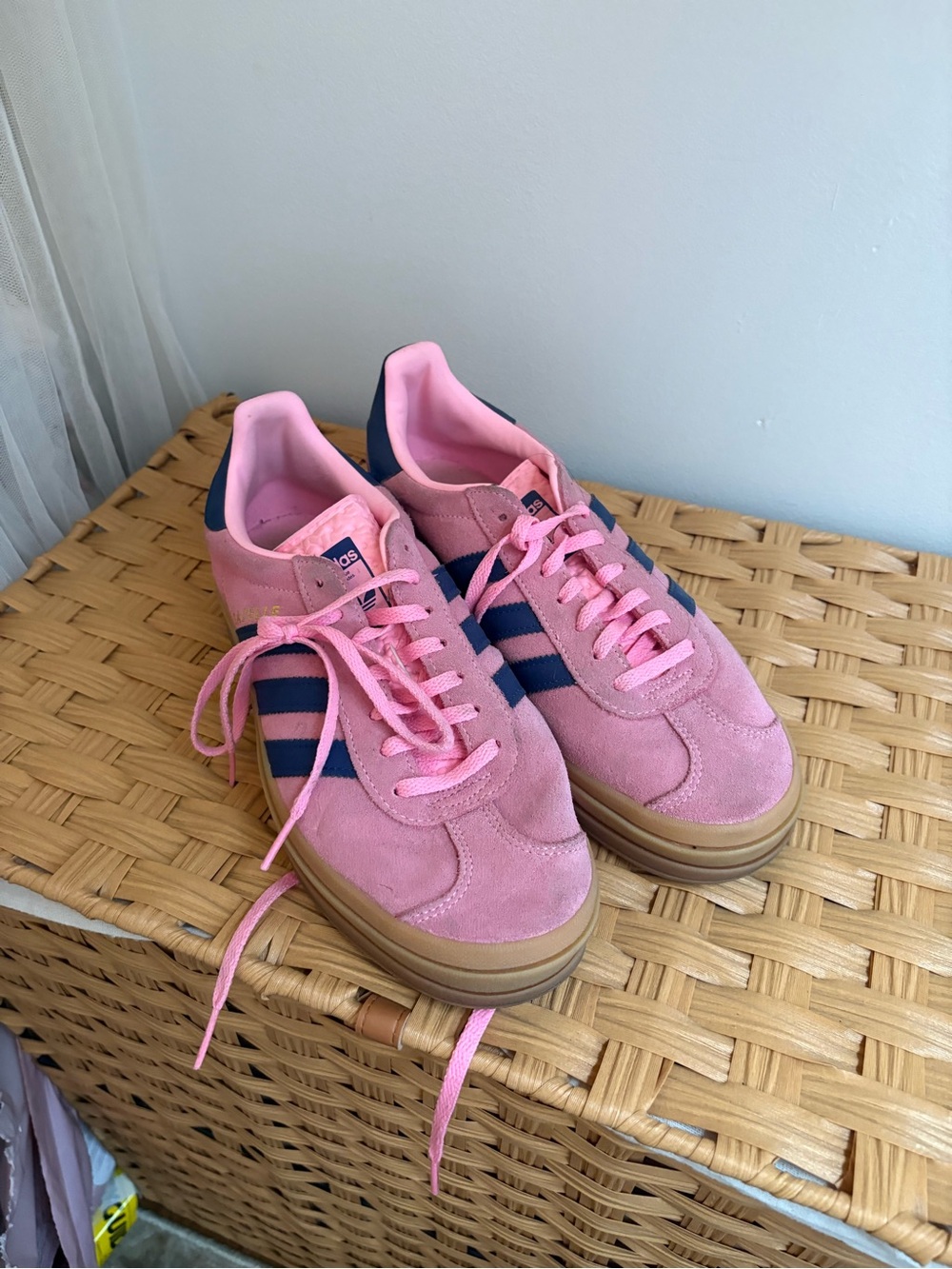 adidas Pink Suede Platform Sneakers with Navy Stripes